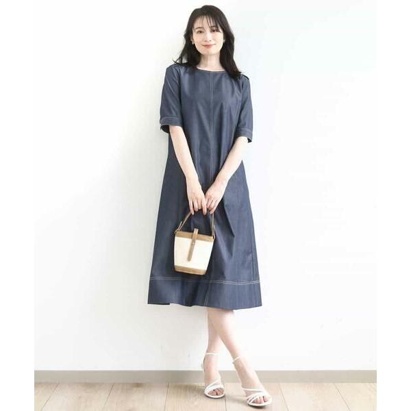 OFUON / オフオン 配色ステッチデニムライクワンピース/UVカット/洗える/WEB限定サイズあ...