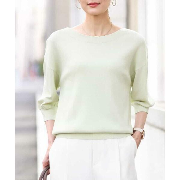 OFUON / オフオン ボートネック五分袖ニット/洗える