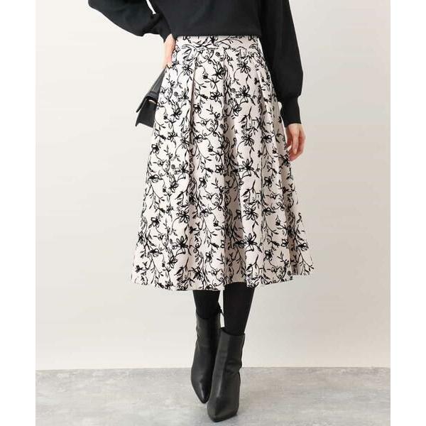 OFUON / オフオン フロッキープリントフレアスカート/洗える