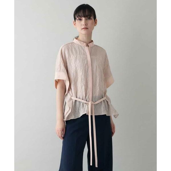 HIROKO KOSHINO / ヒロココシノ シワ加工ウエストリボンブラウス/日本製/洗える