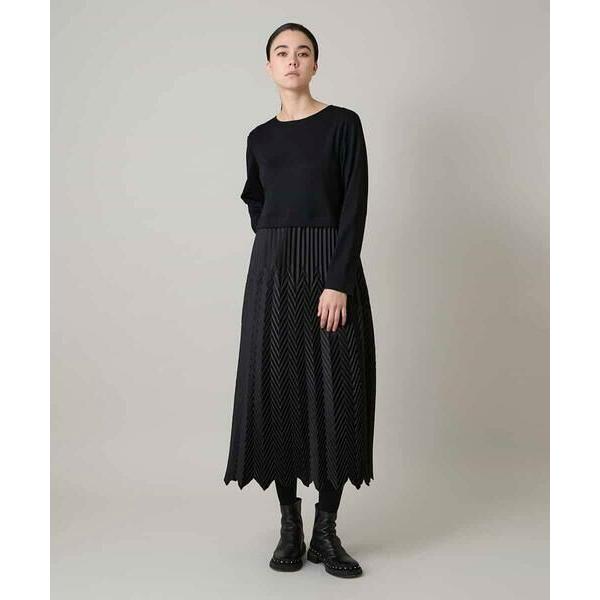 HIROKO KOSHINO / ヒロココシノ サテンプリーツ切り替えデザインワンピース/洗える