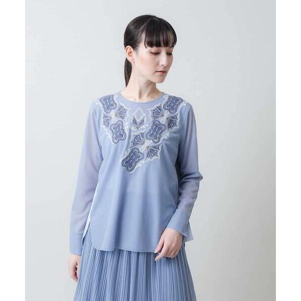 HIROKO KOSHINO / ヒロココシノ 異素材ジョイント刺繍プルオーバー /洗える