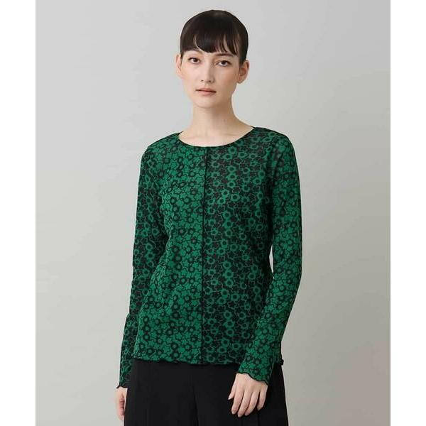 HIROKO KOSHINO / ヒロココシノ 小花モチーフプリントチュールトップ/日本製/洗える