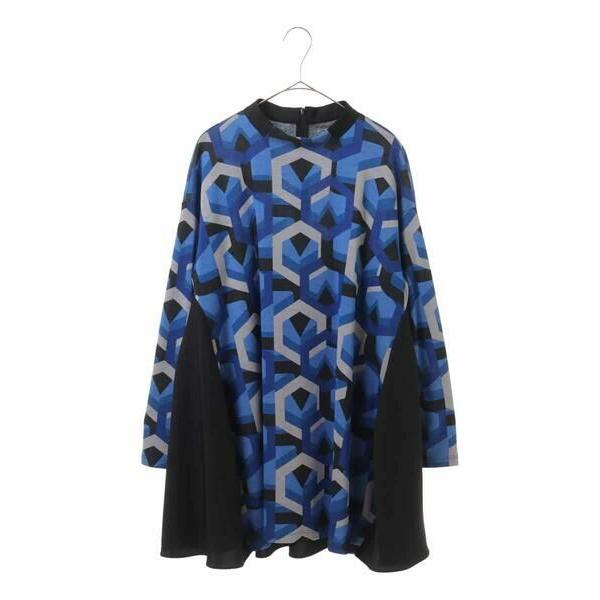 HIROKO KOSHINO / ヒロココシノ ジオメトリック柄ニットチュニック/日本製/洗える