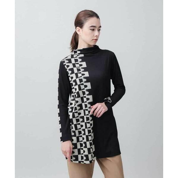 HIROKO KOSHINO / ヒロココシノ 幾何柄ジャージーチュニック/日本製/洗える