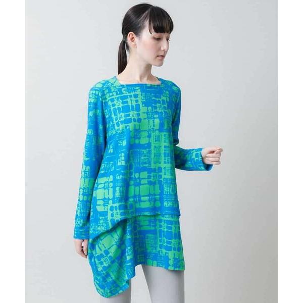 HIROKO KOSHINO / ヒロココシノ 幾何柄プリントチュニックトップス /日本製/洗える
