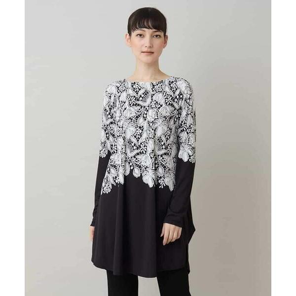 HIROKO KOSHINO / ヒロココシノ レースプリントチュニック/日本製/洗える