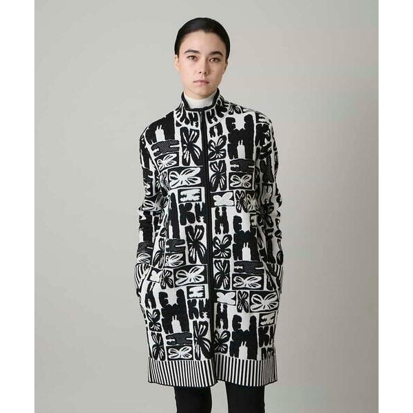 HIROKO KOSHINO / ヒロココシノ フラワーロゴジャカードジップカーディガン/日本製