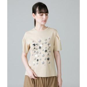 HIROKO KOSHINO / ヒロココシノ スパンコールモチーフデザインカットソー/日本製/洗える 幾何ドット柄ドロストアレンジカットソー /日本製/洗濯機で
