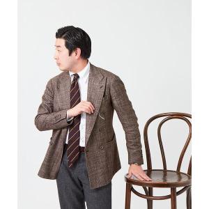 RING JACKET ウール・シルク・リネン3Bジャケット【ブラウン/チェック
