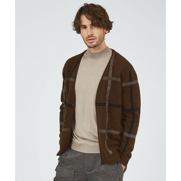 DESIGNWORKS / デザインワークス リャマ混チェック ニットカーディガン