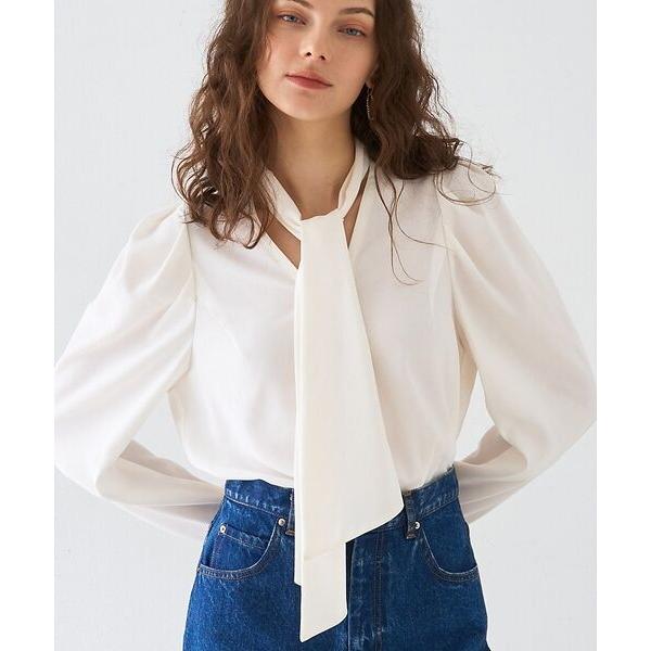 DESIGNWORKS / デザインワークス バックサテンジョーゼットボウタイリボンブラウス