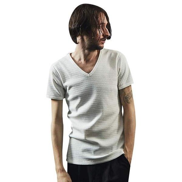 5351POUR LES HOMMES / 5351プール・オム ベアワッフル ボーダー Vネック ...