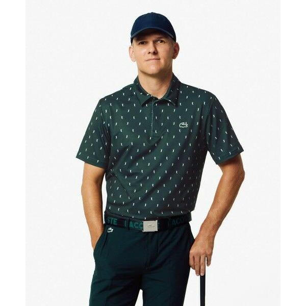 LACOSTE / ラコステ UVカット ミニマム総柄プリント 比翼仕立て ウルトラドライ ゴルフポ...