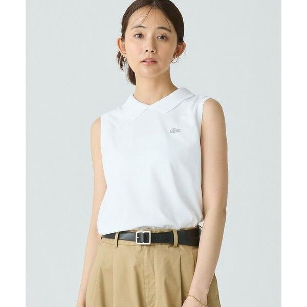 LACOSTE / ラコステ コットン鹿の子 メッシュカラー バックボタンノースリーブポロシャツ