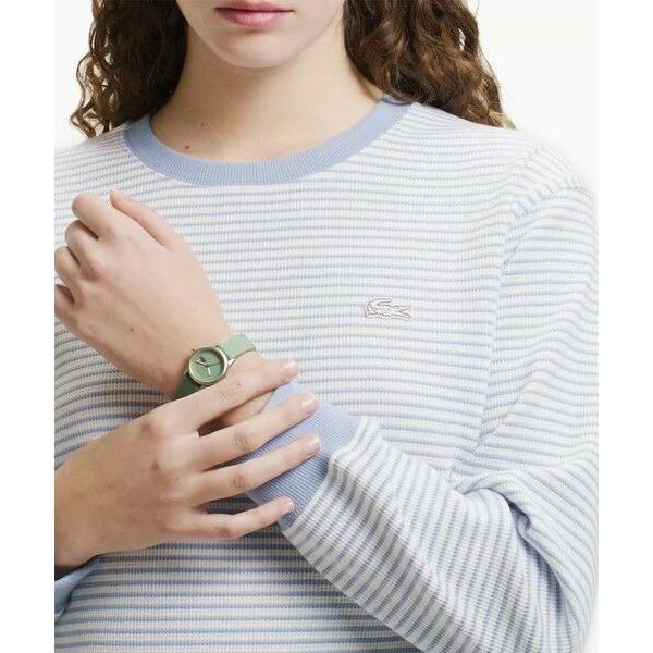 LACOSTE / ラコステ ラウンドヘム 配色リブカラー ワッフルボーダーロングスリーブTシャツ