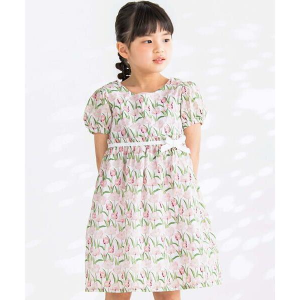 BeBe Petits Pois Vert / ベベ プチ ポワ ヴェール ウエストリボン花柄ワンピ...