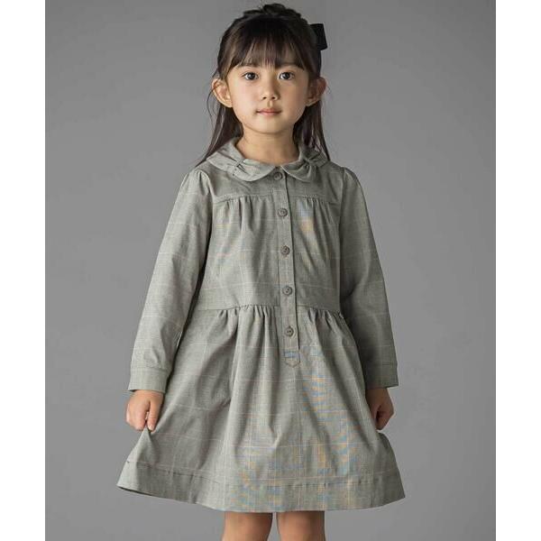 BeBe Petits Pois Vert / ベベ プチ ポワ ヴェール グレンチェック襟リボンワ...