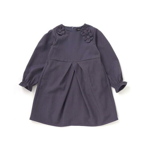 BeBe Petits Pois Vert / ベベ プチ ポワ ヴェール 立体花モチーフ斜めタック...