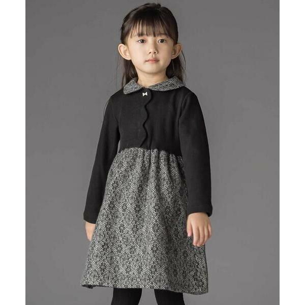 BeBe Petits Pois Vert / ベベ プチ ポワ ヴェール ニットリブ+レース起毛ド...