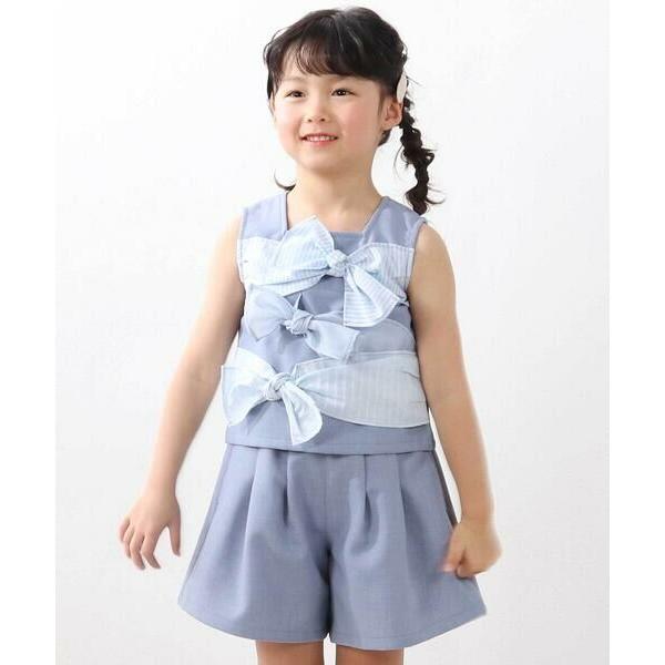 BeBe Petits Pois Vert / ベベ プチ ポワ ヴェール ストライプリボンセットア...