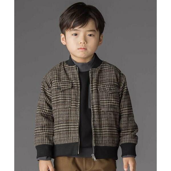 BeBe Petits Pois Vert / ベベ プチ ポワ ヴェール チェック起毛ジップブルゾ...