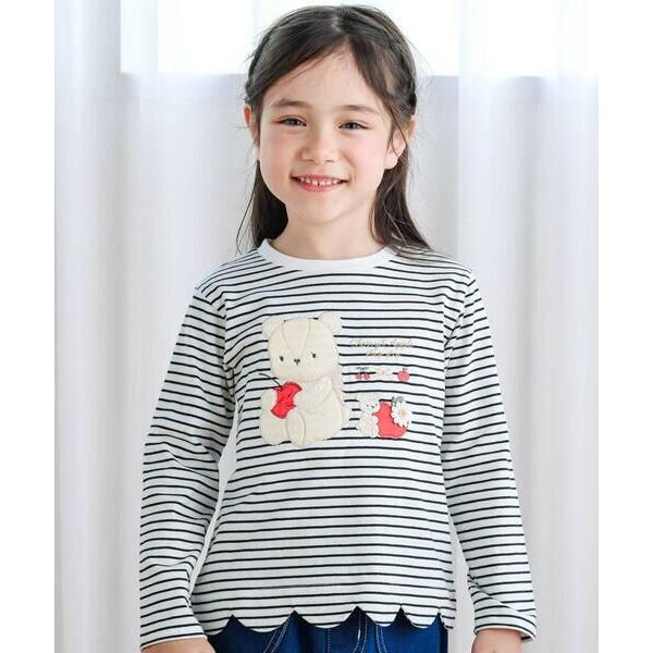 SLAP SLIP / スラップ スリップ 裾スカラップウサギクマネコモチーフ長袖Tシャツ(80~1...