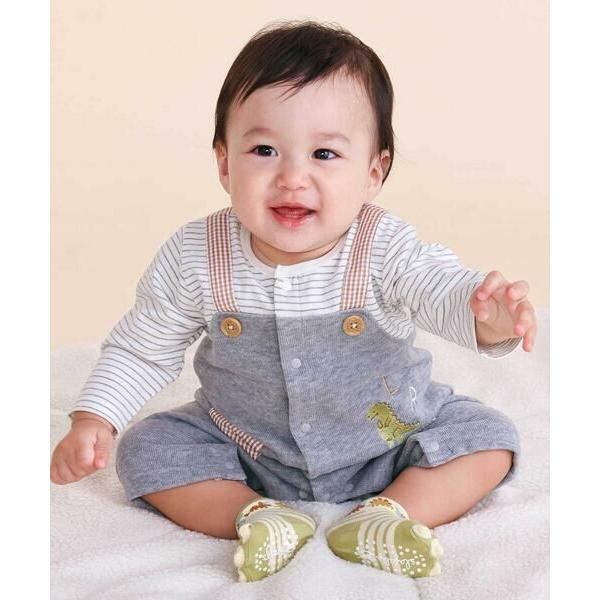 SLAP SLIP BABY / スラップ スリップ ベビー 恐竜モチーフヒレ付きサロペット重ね着風...