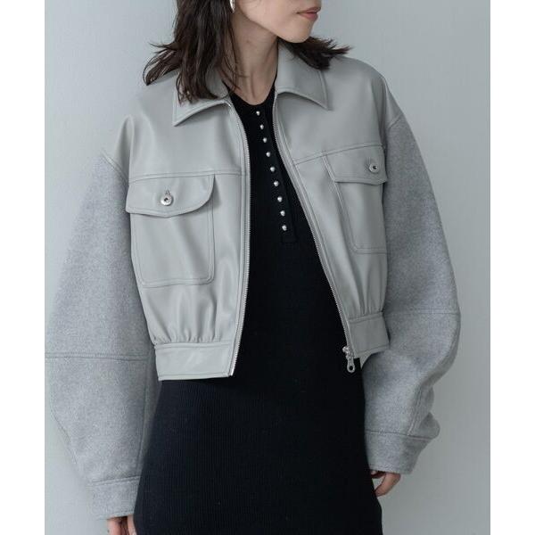 GALLEST / ギャレスト レザー調メルトンMIXブルゾン