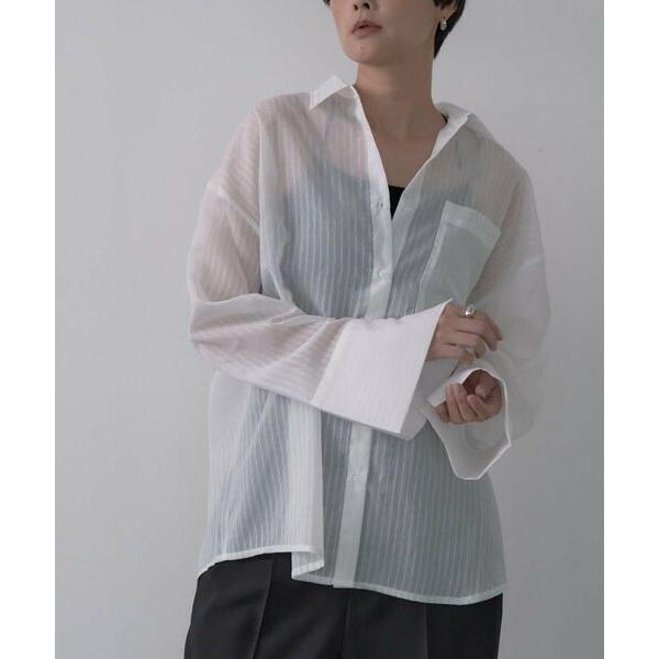 GALLEST / ギャレスト ワイドカフスシアーストライプシャツ/秋服/シアーシャツ