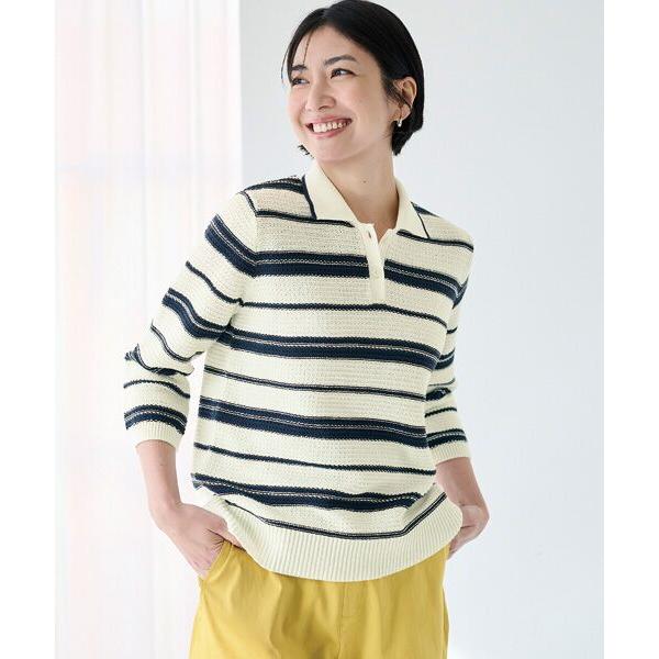 TAKASHIMAYA Style Plus / タカシマヤ スタイル・プリュ 襟付ボーダー柄プルオ...