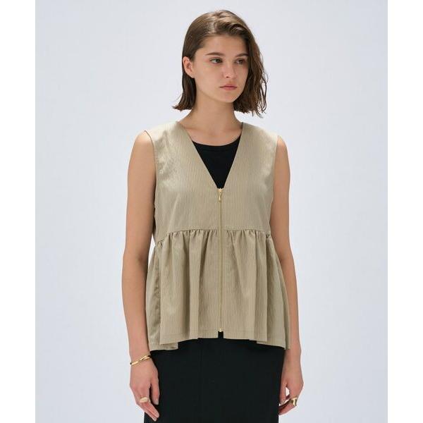 cloenc / クロエンス 【セットアップ／手洗い可】ストライプペプラムZIPジレ