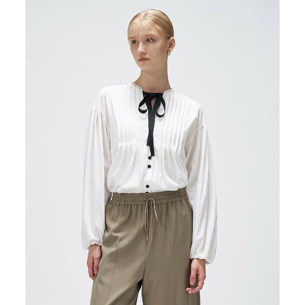 cloenc / クロエンス 【マシンウォッシュ】リボンピンタックブラウス