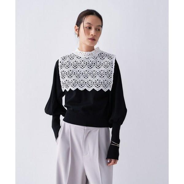 cloenc / クロエンス 【2way／手洗い可】2wayレースパフスリーブニット