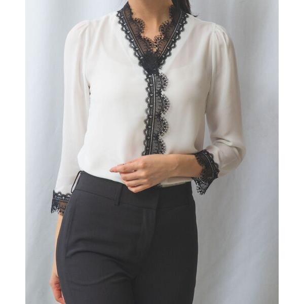 NARACAMICIE / ナラカミーチェ 【NARACAMICIE】ブラックレースVネックブラウス