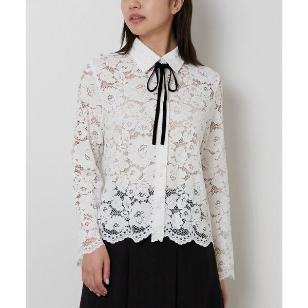 NARACAMICIE / ナラカミーチェ 【NARACAMICIE】リボン付きレース長袖ブラウス