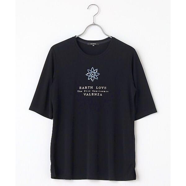 VALENZA / バレンザ ラインストーンフラワーモチーフ　5分袖　カットソー