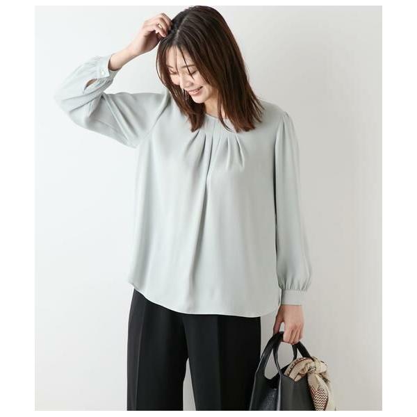 NEWYORKER / ニューヨーカー ジョーゼットサテン フロントタック9分袖ブラウス