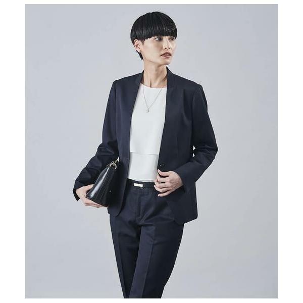 Atraer / アトラエル ウールギャバ ノーカラーVネック1釦ジャケット