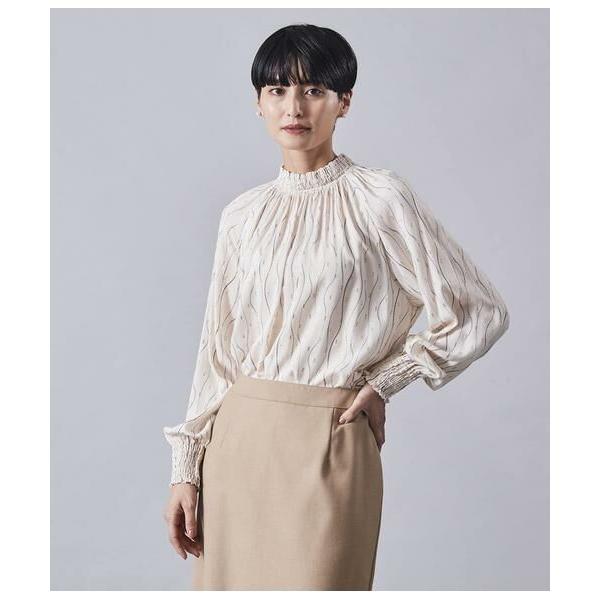 Atraer / アトラエル ラメジャカード ウェーブプリントスモッキングブラウス