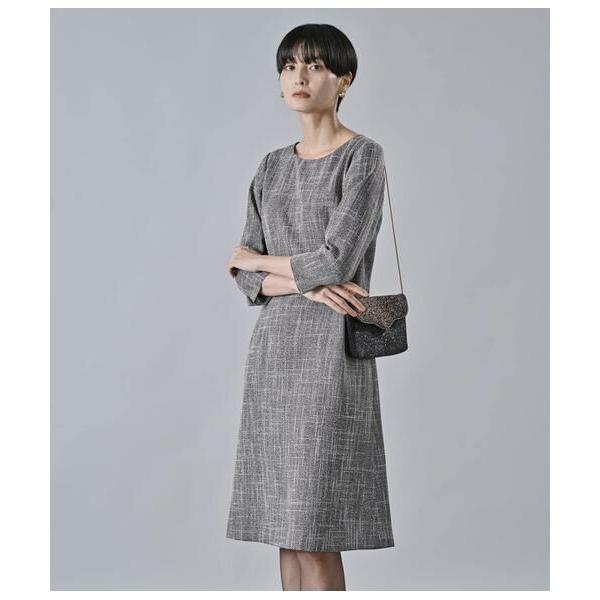 Atraer / アトラエル チャンキーツィード 7分袖Aラインワンピース