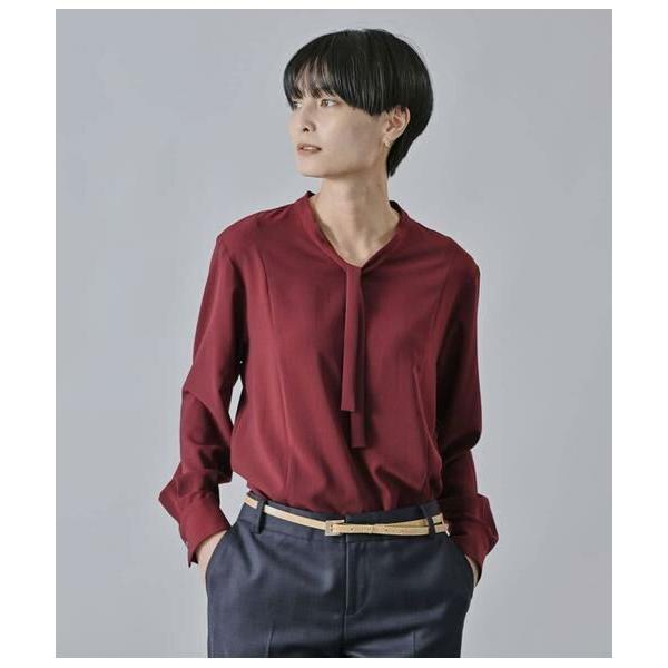 Atraer / アトラエル シフォンストレッチ 身頃切り替えボウタイブラウス