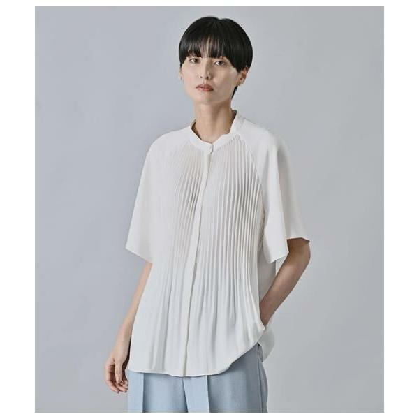 Atraer / アトラエル ストレッチジョーゼット プリーツ5分袖ブラウス