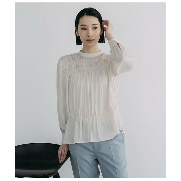 Atraer / アトラエル エコシャンブレー 長袖シャーリングブラウス