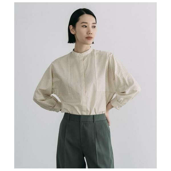 Atraer / アトラエル シルキーコットンストライプ 切り替えデザインブラウス