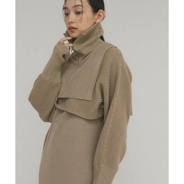 KBF / ケービーエフ ハーフZIPレイヤードニットワンピース