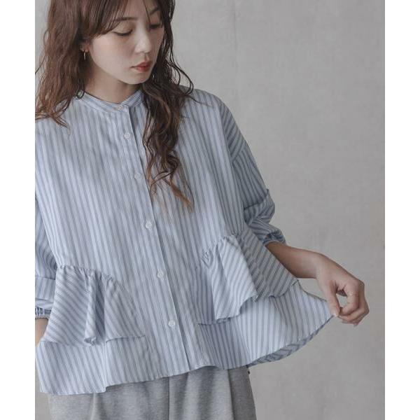 Sonny Label / サニーレーベル 『WEB限定』バンドカラーフリルストライプシャツ