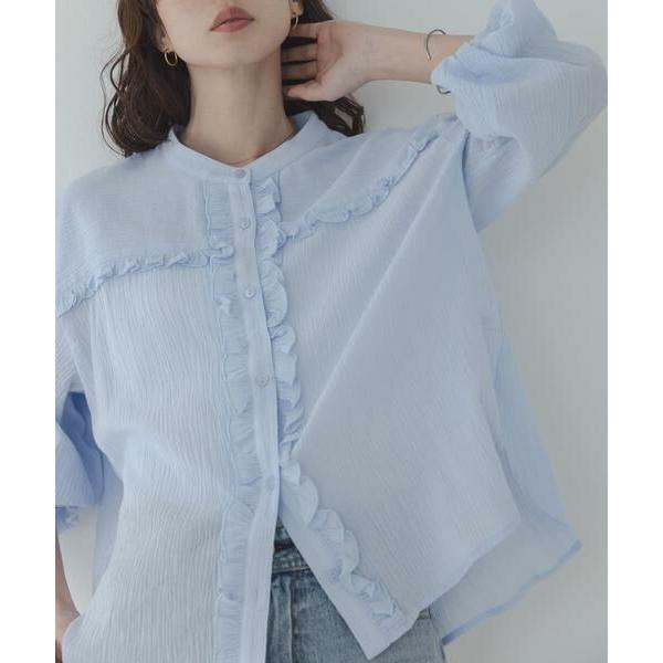Sonny Label / サニーレーベル バンドカラーフリルコットンシャツブラウス