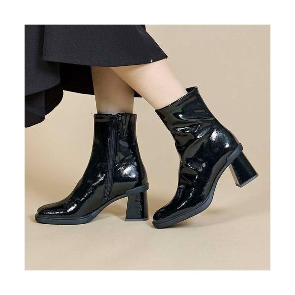 carino / カリーノ 【レイン対応】スクエアトゥブロックヒールブーツ