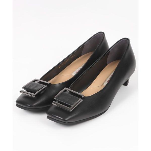 BARCLAY / バークレー クロコバックル スクエアトゥローヒールパンプス